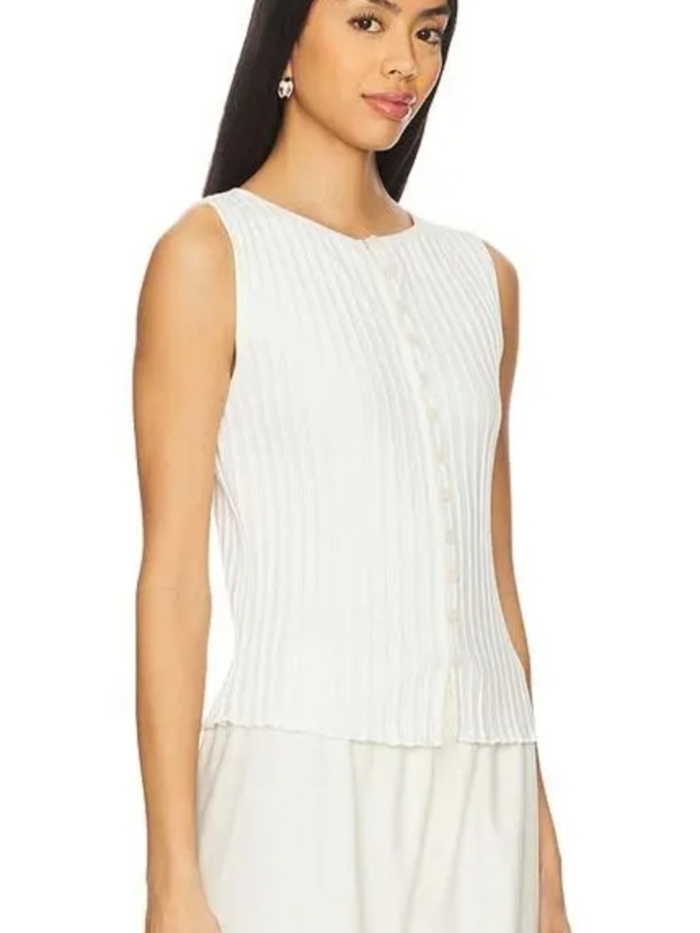 Free People Cream Pleated Sleeveless Tank Size Large
